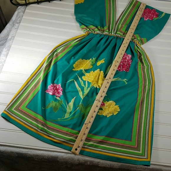 Floral Print Empire Waist Plunge Neckline Dress M - Picture 6 of 8